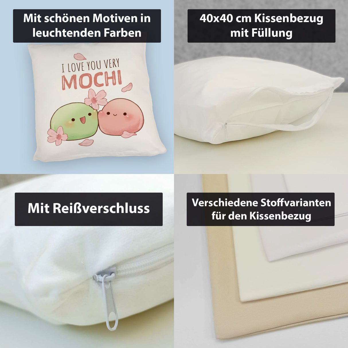 Mochi Paar Kissen mit Spruch I love you very Mochi