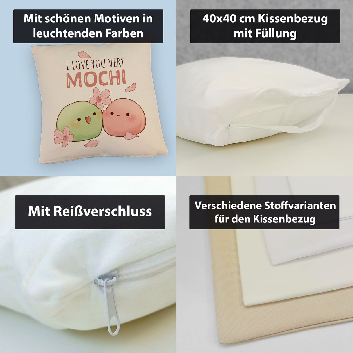 Mochi Paar Kissen mit Spruch I love you very Mochi