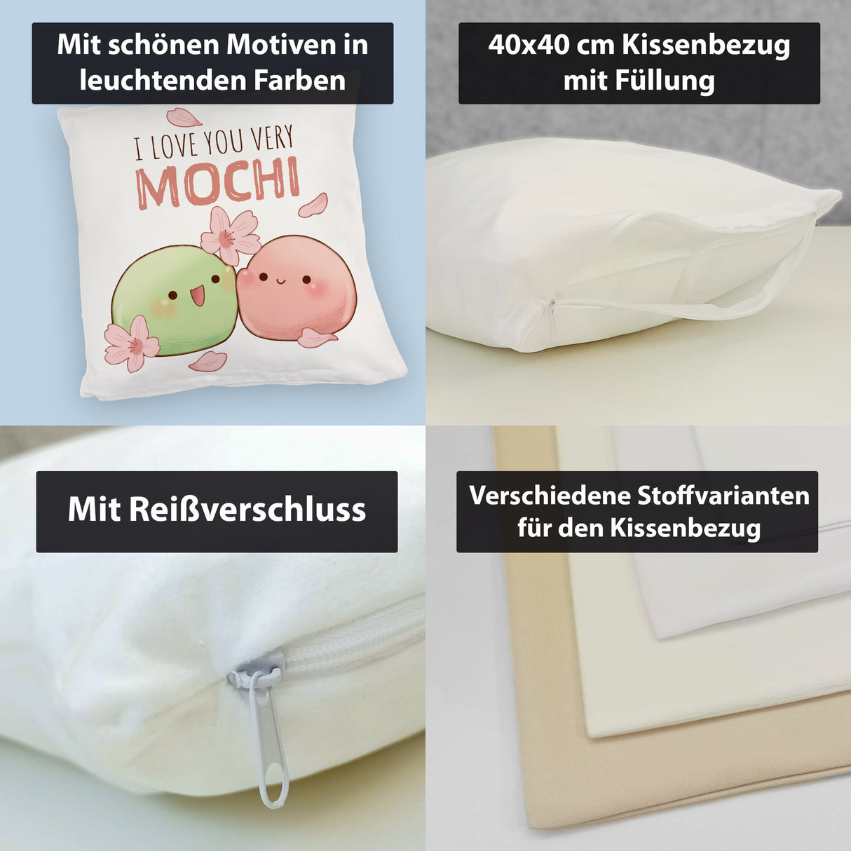 Mochi Paar Kissen mit Spruch I love you very Mochi