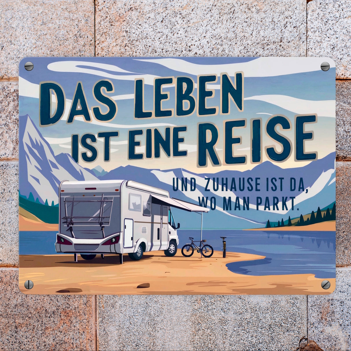 Wohnmobil am See Metallschild in 15x20 cm - Zuhause ist wo man parkt