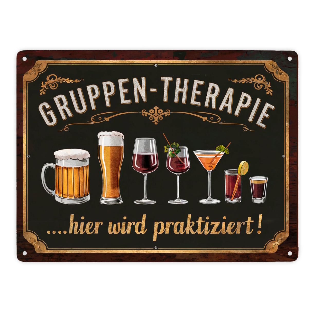 Gruppen-Therapie Alkohol Metallschild in 15x20 cm - Hier praktiziert