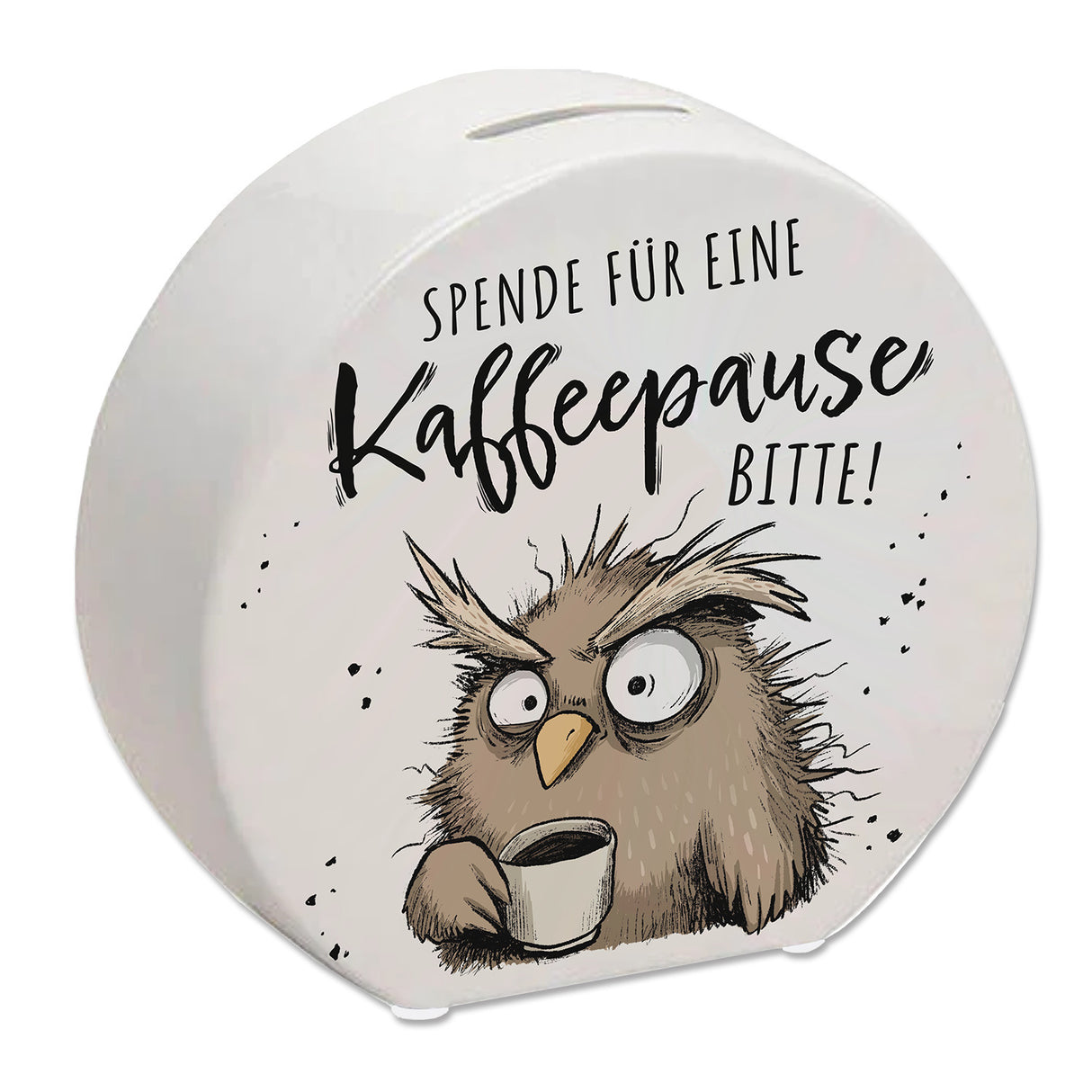 Eule Spardose mit Spruch Spende für eine Kaffeepause