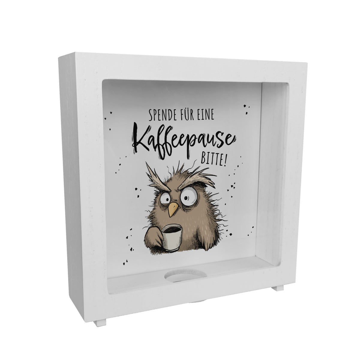 Eule Spardose mit Spruch Spende für eine Kaffeepause