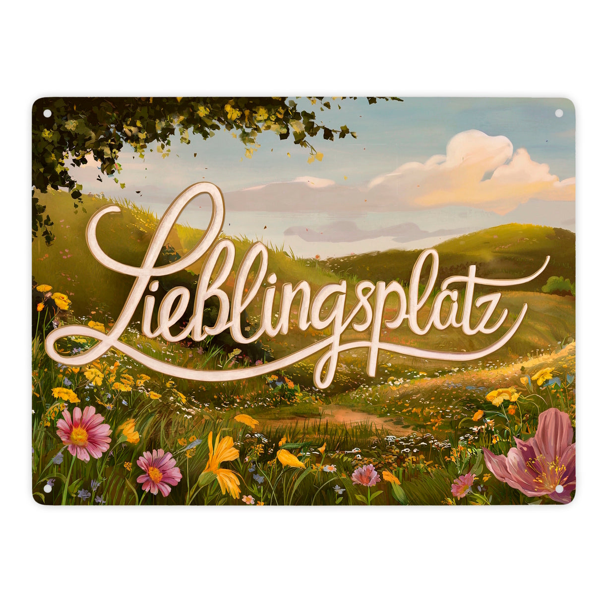 Lieblingsplatz Metallschild in 15x20 cm mit Blumenwiese
