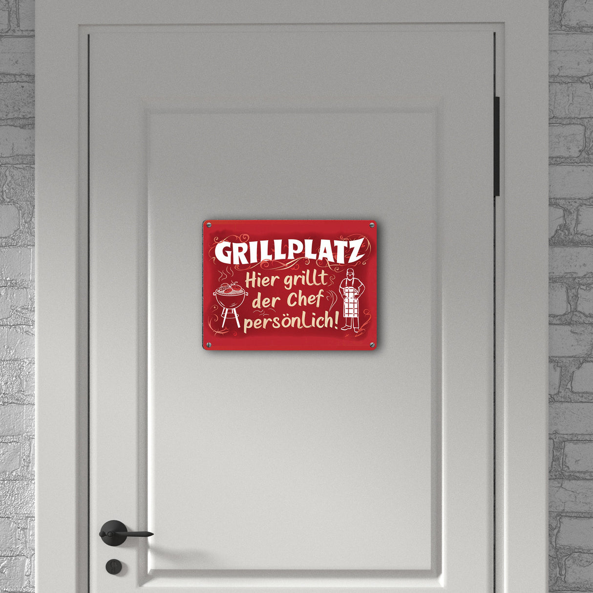 Grillplatz Metallschild in 15x20 cm - Chef grillt persönlich