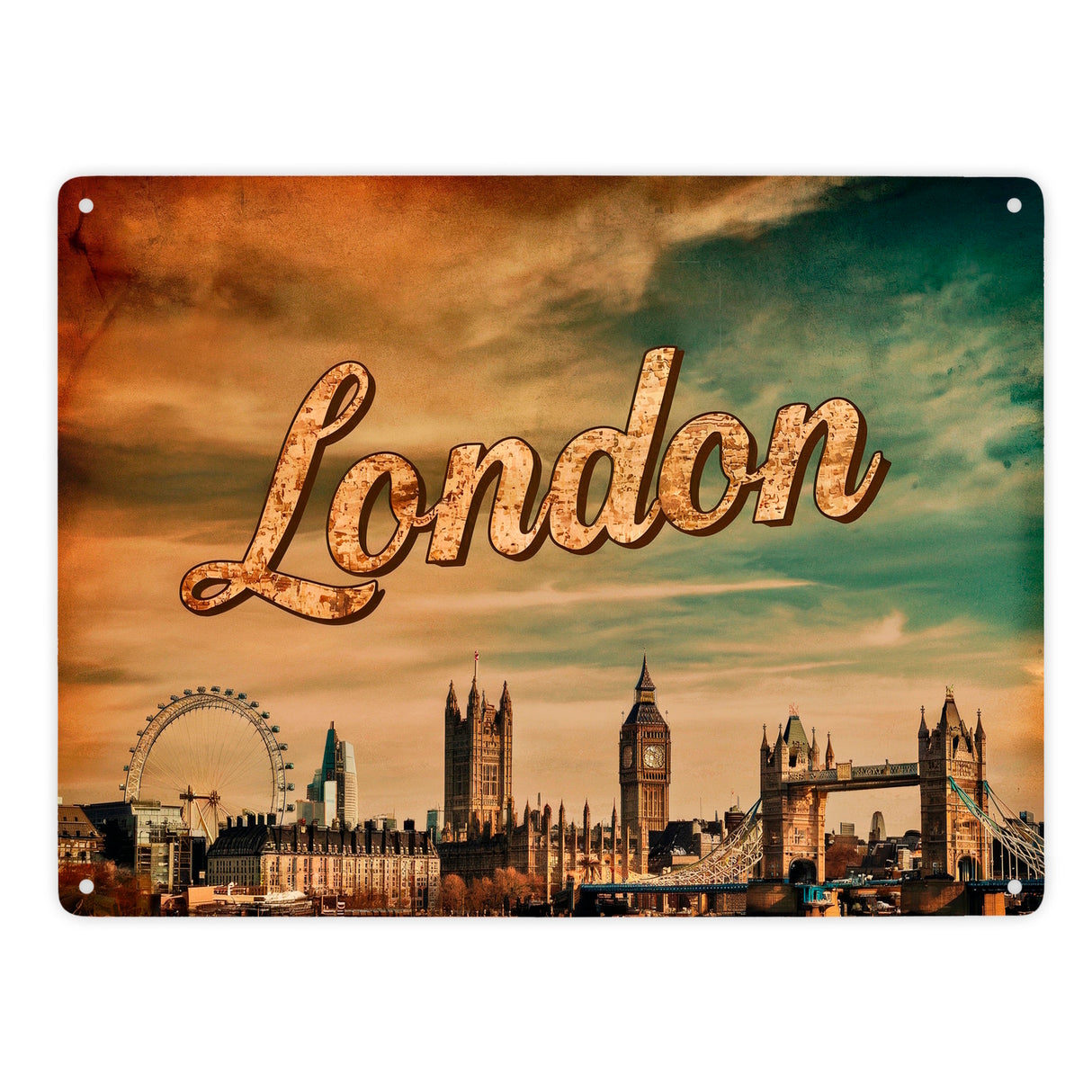Londoner Skyline Metallschild in 15x20 cm - London