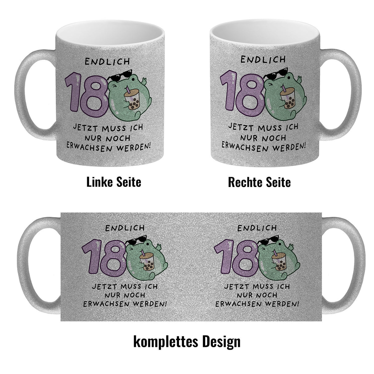 Jelly & Friends Frosch Kaffeebecher mit Spruch Endlich 18 nun erwachsen werden
