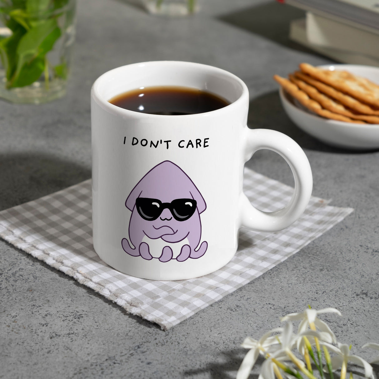 Jelly & Friends Tintenfisch Kaffeebecher mit Spruch I don‘t care