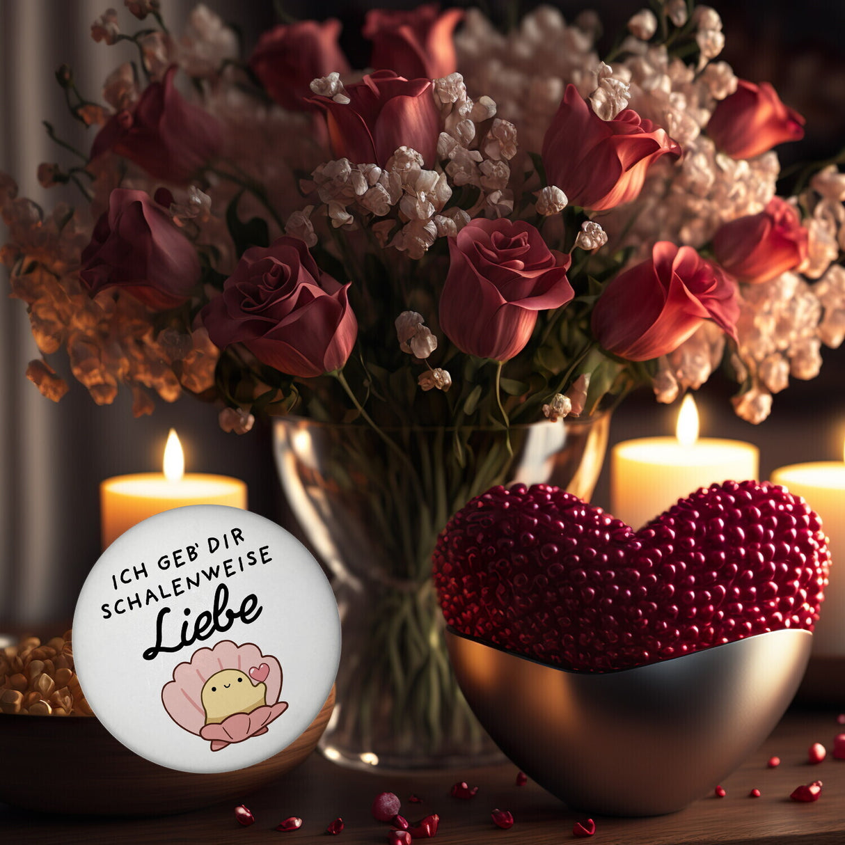 Jelly & Friends Muschel Magnet rund mit Spruch Ich geb‘ dir schalenweise Liebe