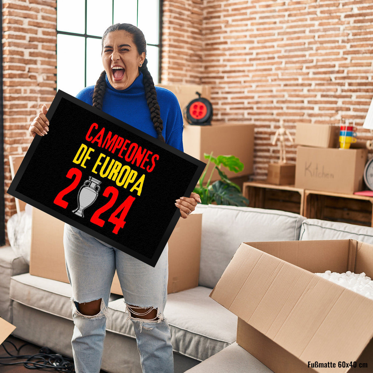 Spanien Europameister 2024 Fußmatte in 35x50 cm mit Spruch Campeones de Europa 2024