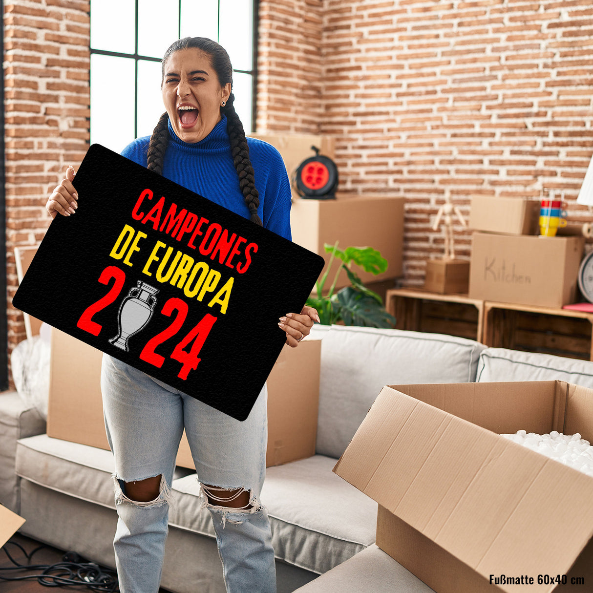 Spanien Europameister 2024 Fußmatte in 35x50 cm ohne Rand mit Spruch Campeones de Europa 2024