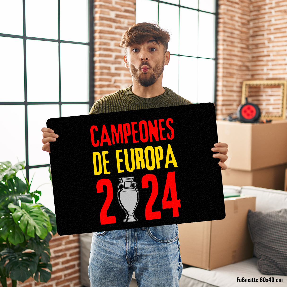 Spanien Europameister 2024 Fußmatte in 35x50 cm ohne Rand mit Spruch Campeones de Europa 2024