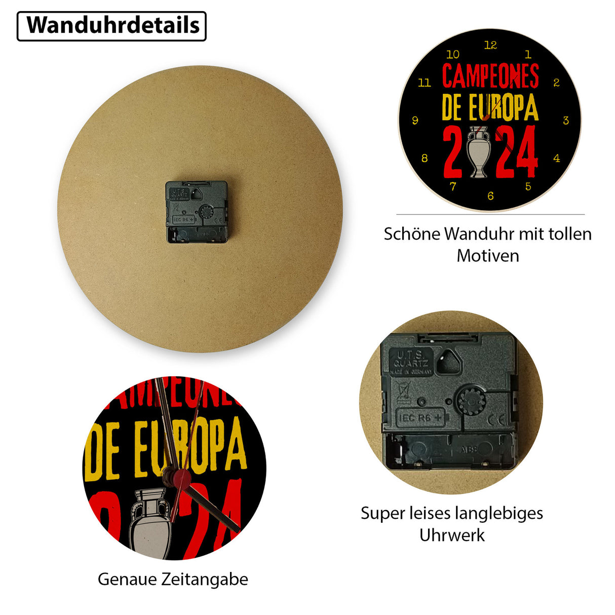 Spanien Europameister 2024 Wanduhr mit Spruch Campeones de Europa 2024