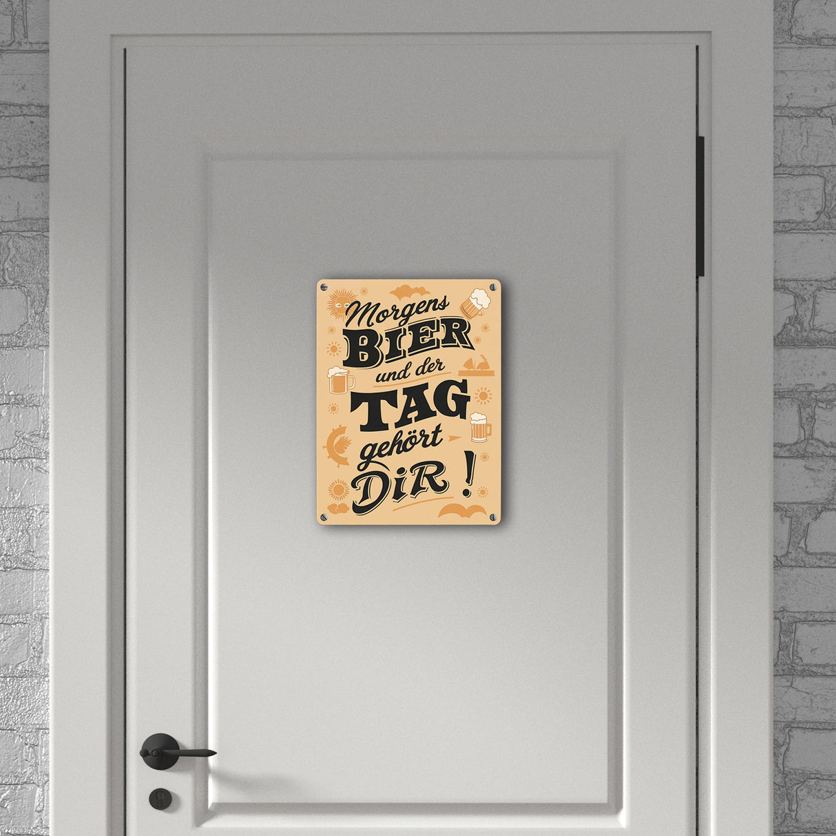 Metallschild in 15x20 cm - Morgens Bier und der Tag gehört dir