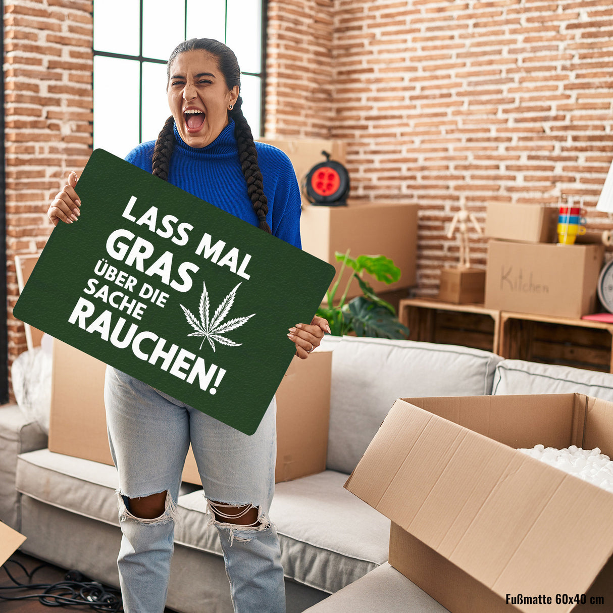 Lass mal Gras rauchen Fußmatte in 35x50 cm ohne Rand mit Cannabisblatt