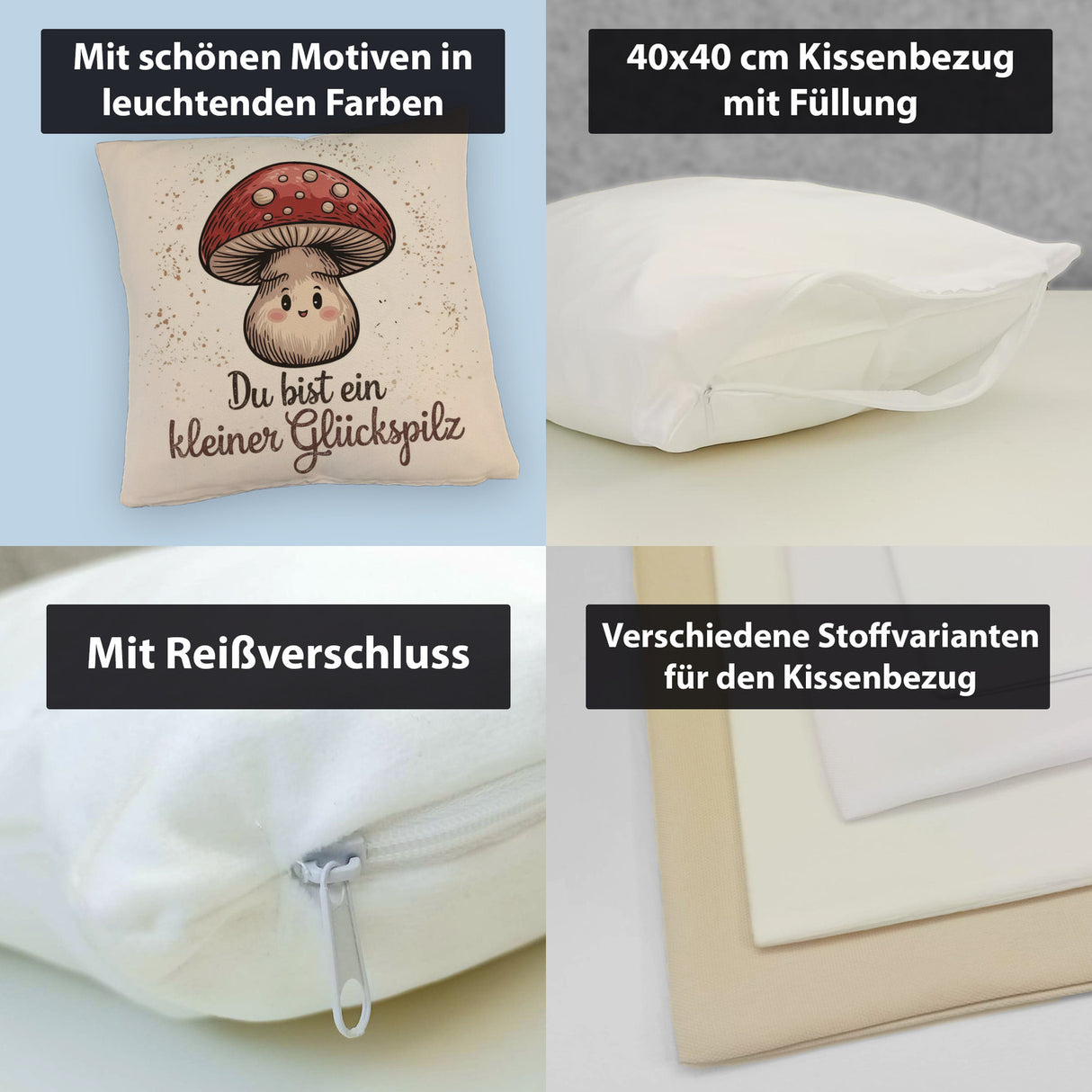 Pilz mit Gesicht - Glückspilz Kissen