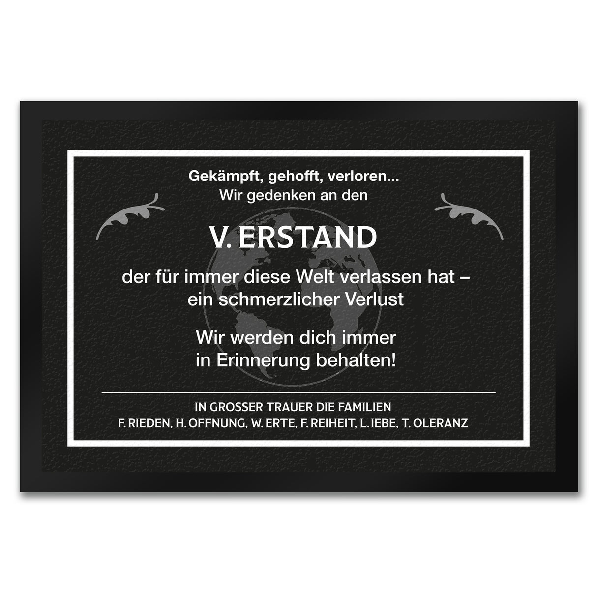 Witzige Fußmatte in 35x50 cm mit Weltkugel und Trauersymbolen