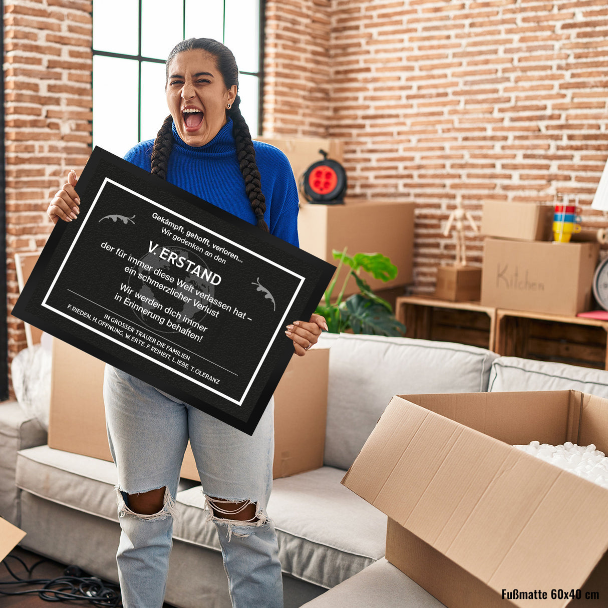 Witzige Fußmatte in 35x50 cm mit Weltkugel und Trauersymbolen