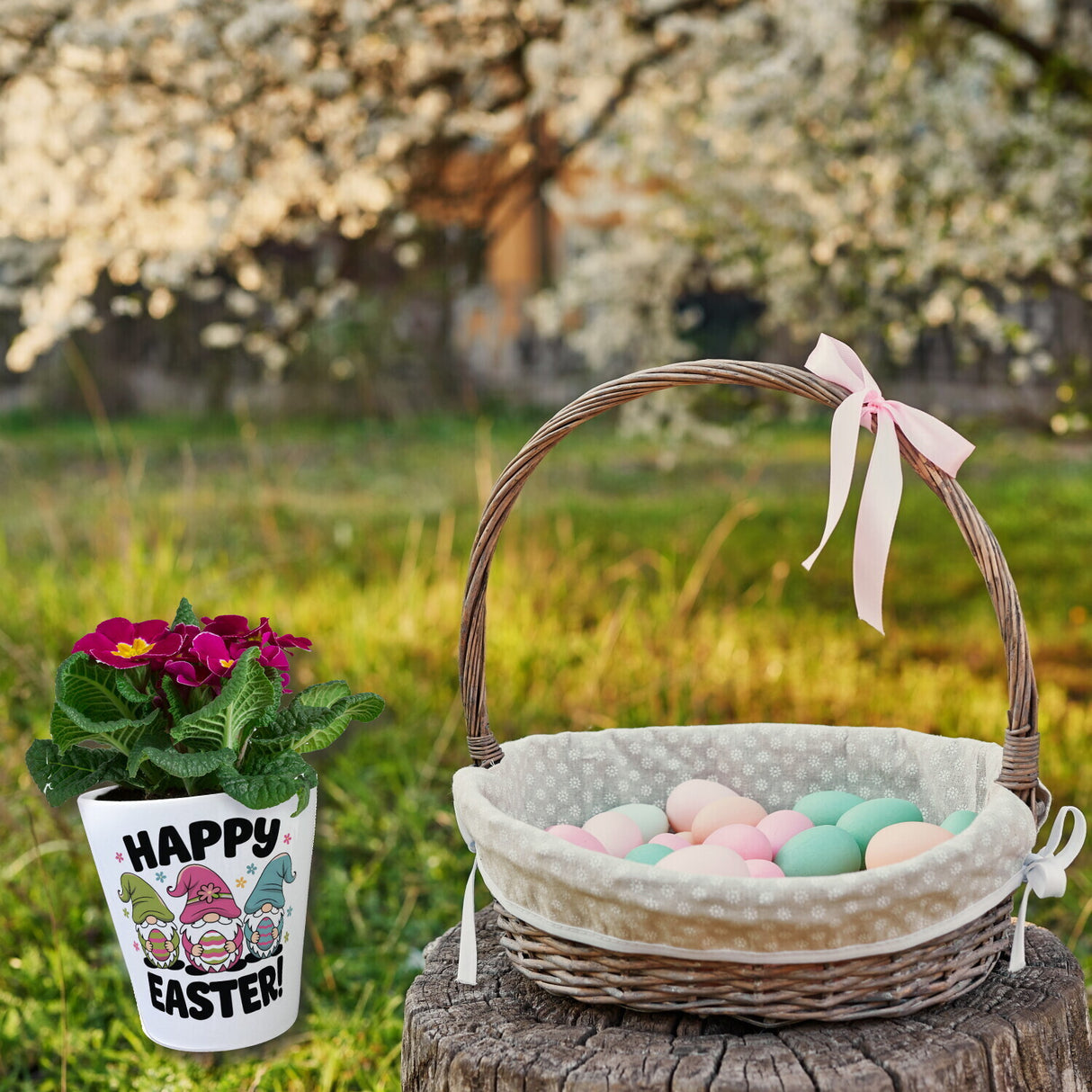 Drei Wichtel mit Ostereiern Blumentopf - Happy Easter