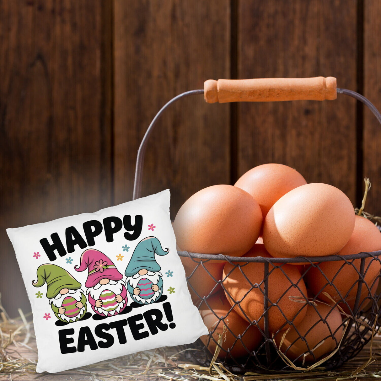 Drei Wichtel mit Ostereiern Kissen - Happy Easter