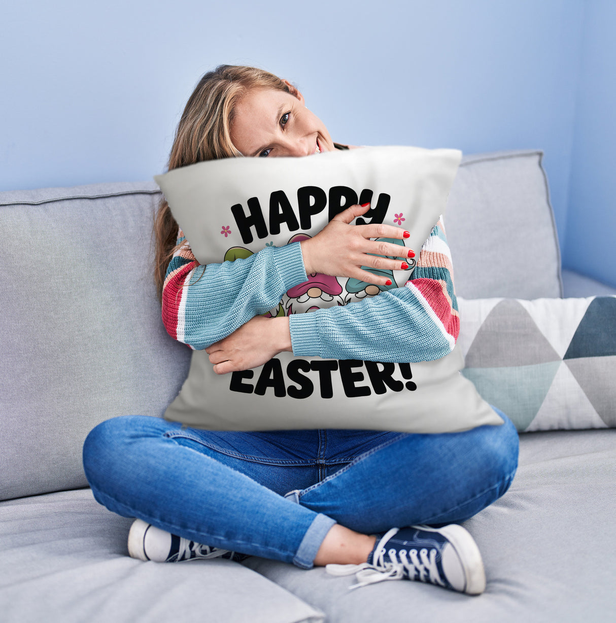Drei Wichtel mit Ostereiern Kissen - Happy Easter