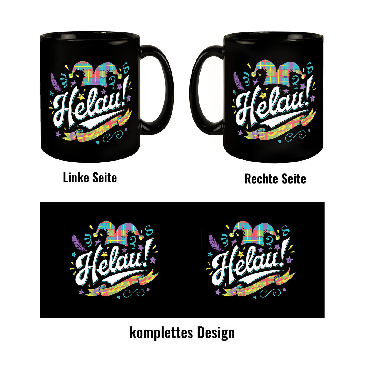 Narrenhut und HELAU! Karneval Tasse