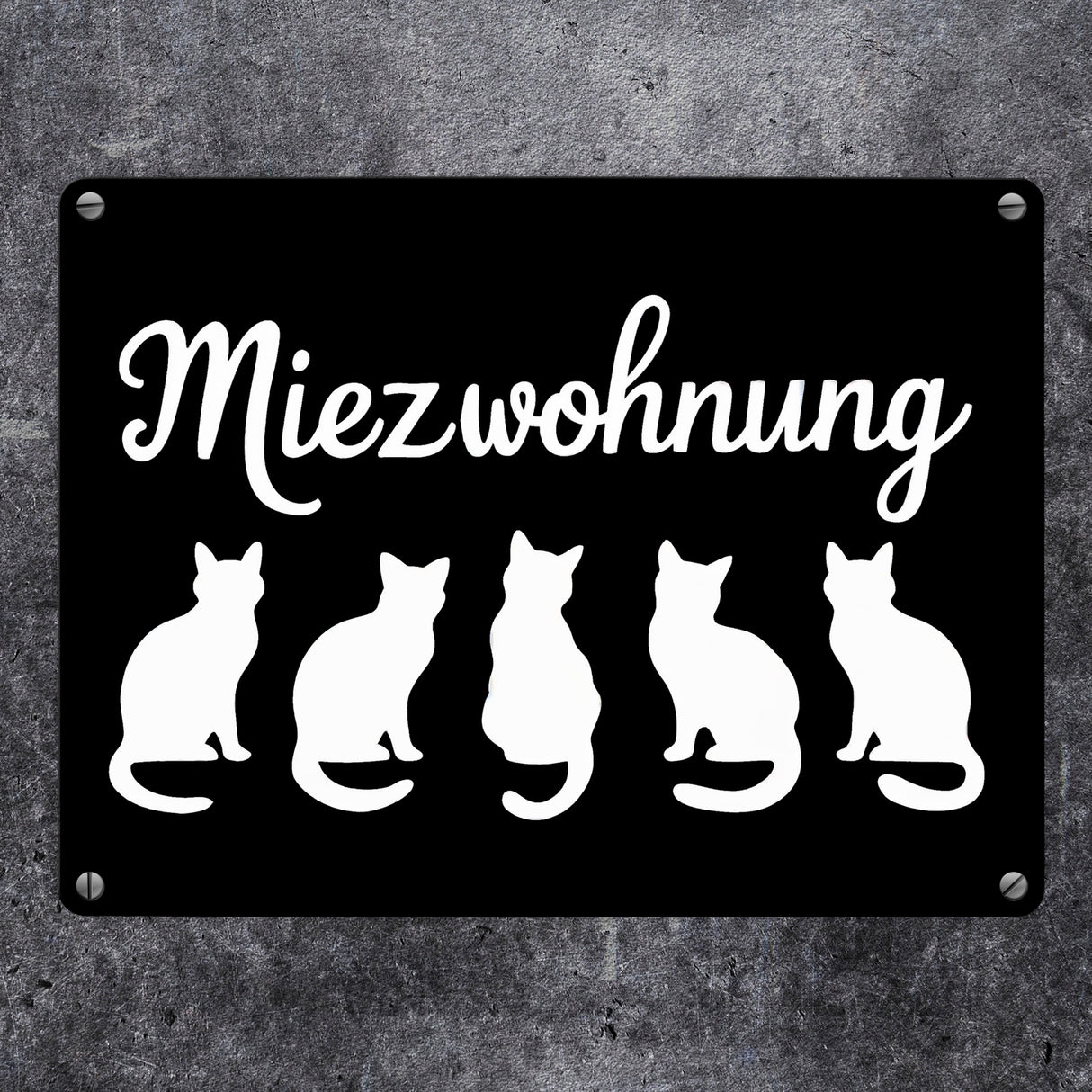 Miezwohnung Katzen Silhouetten Metallschild in 15x20 cm für Katzenfans