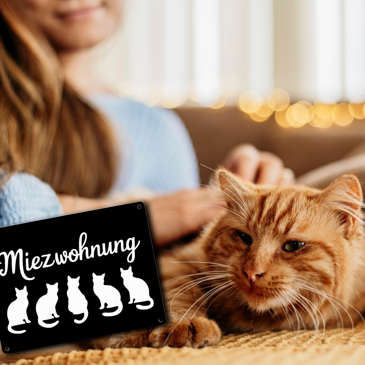 Miezwohnung Katzen Silhouetten Metallschild in 15x20 cm für Katzenfans