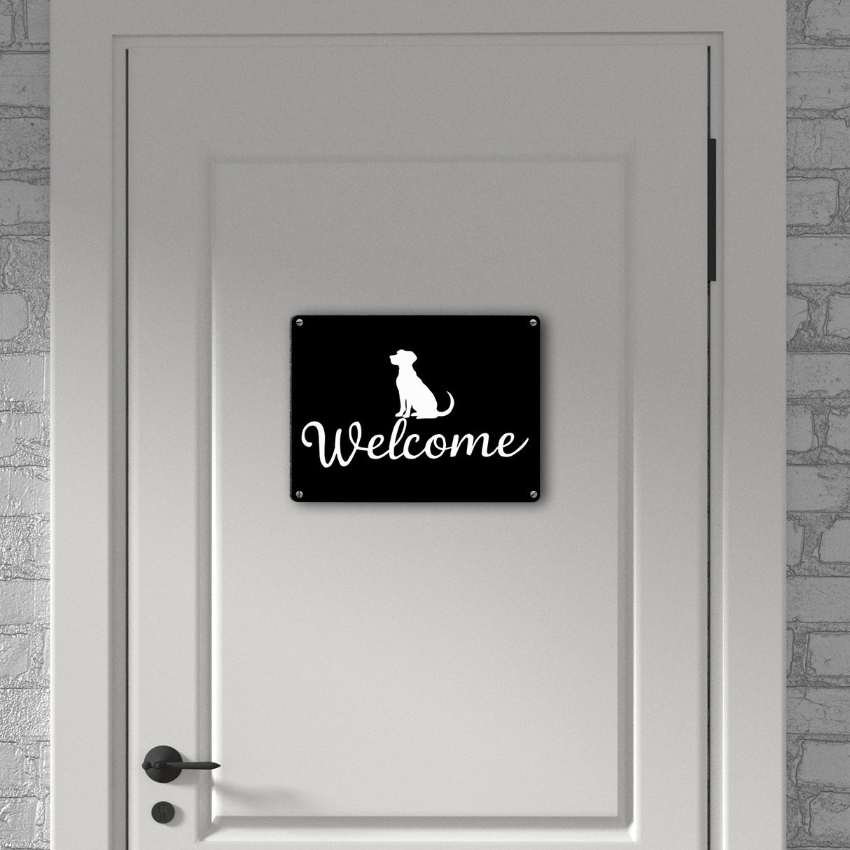 Hunde Silhouette Welcome Fussmatte Metallschild
