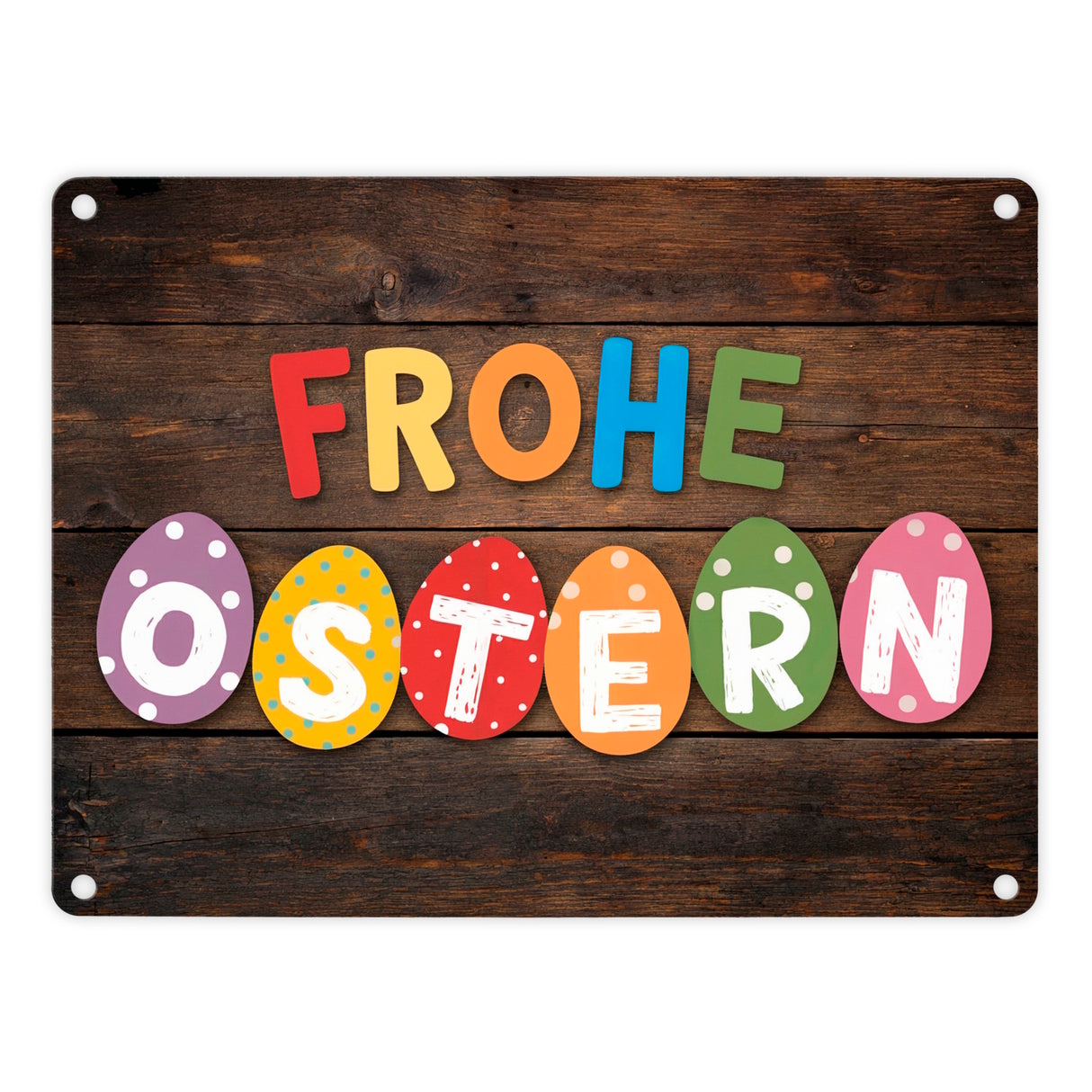 Frohe Ostern Metallschild in 15x20 cm mit bunten Eiern