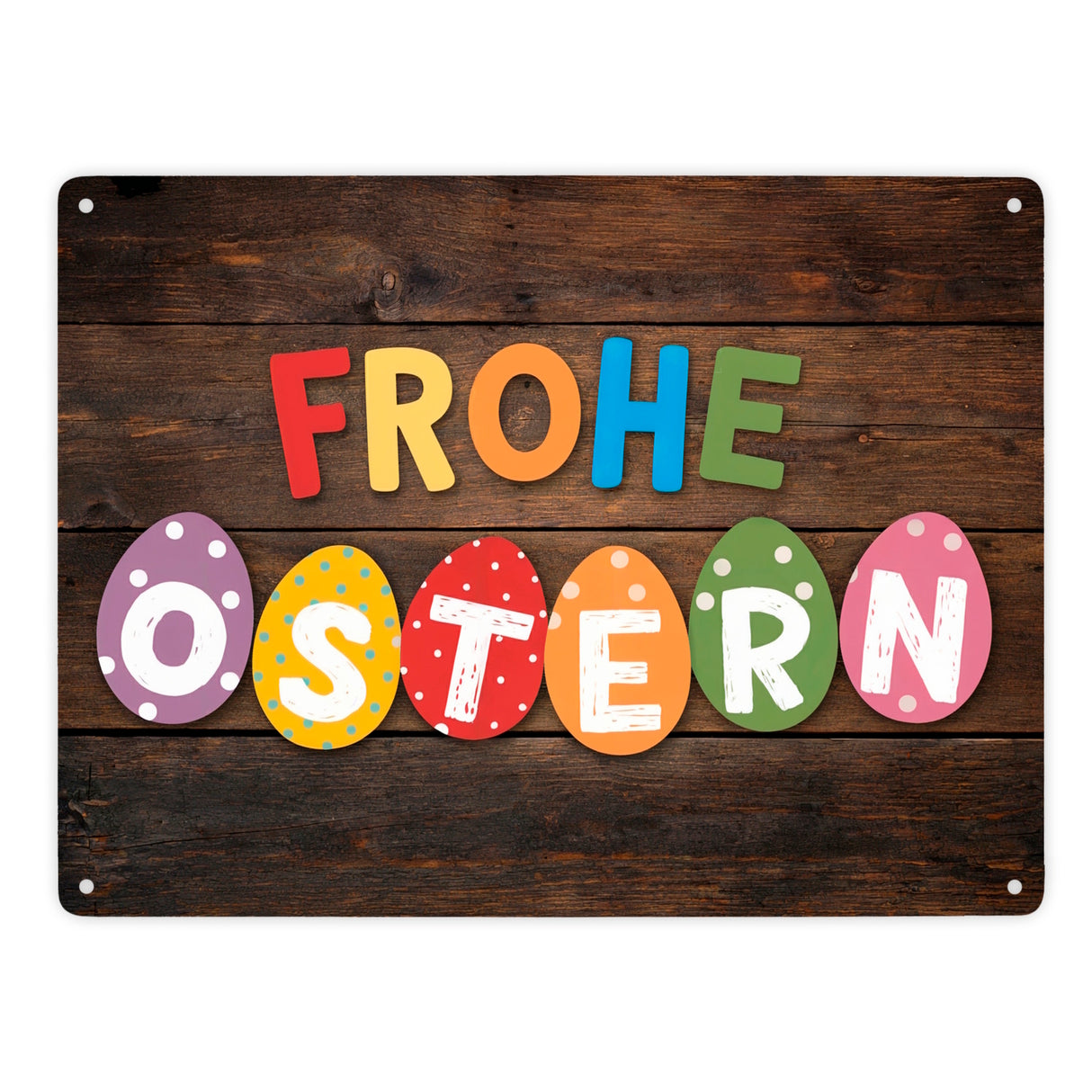 Frohe Ostern Metallschild in 15x20 cm mit bunten Eiern
