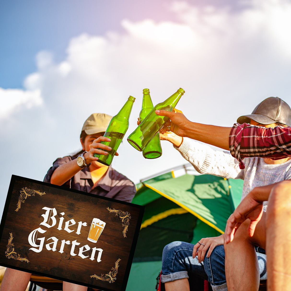 Biergarten Souvenir Magnet im rustikalen Holz-Look
