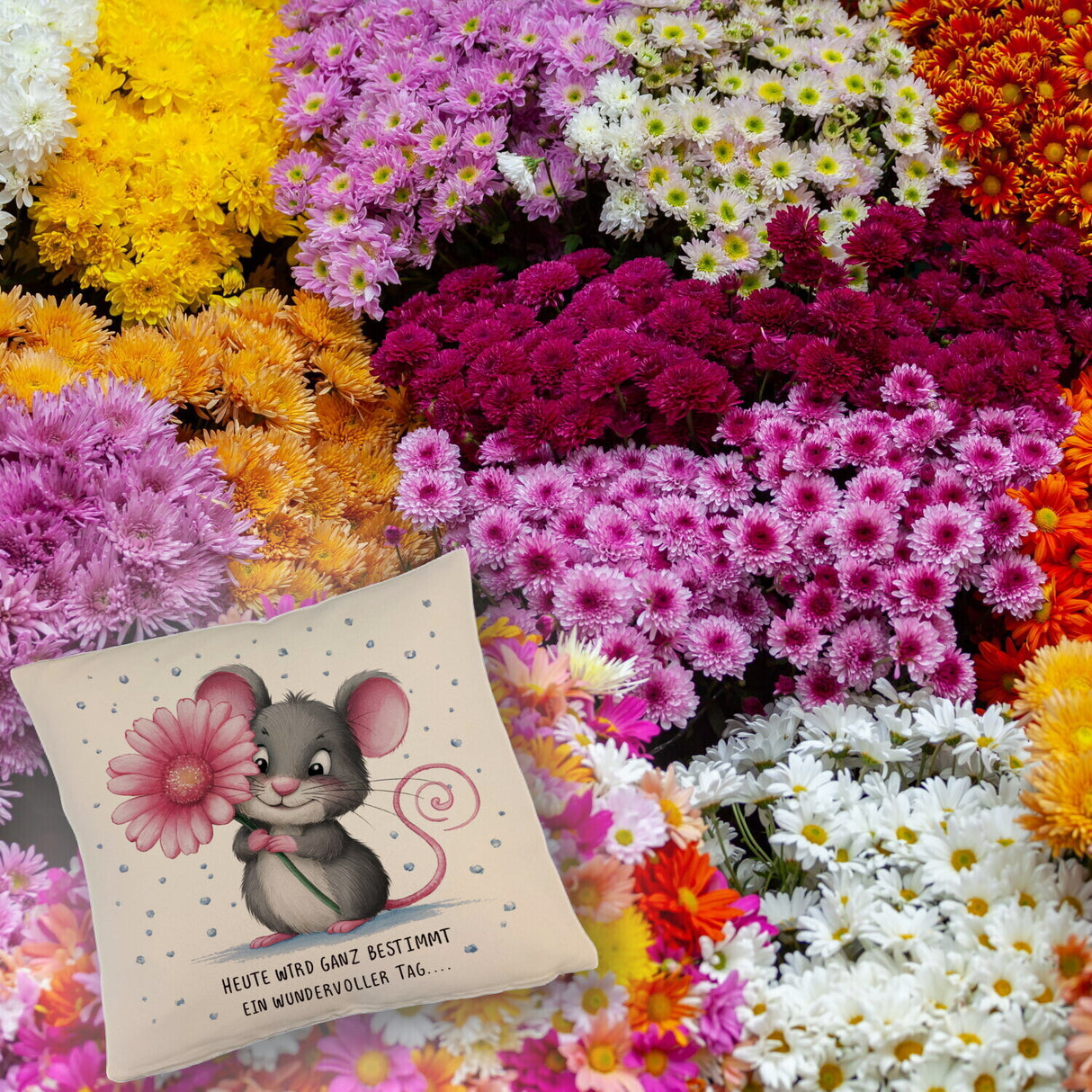 Maus mit Blume Kissen - wundervoller Tag