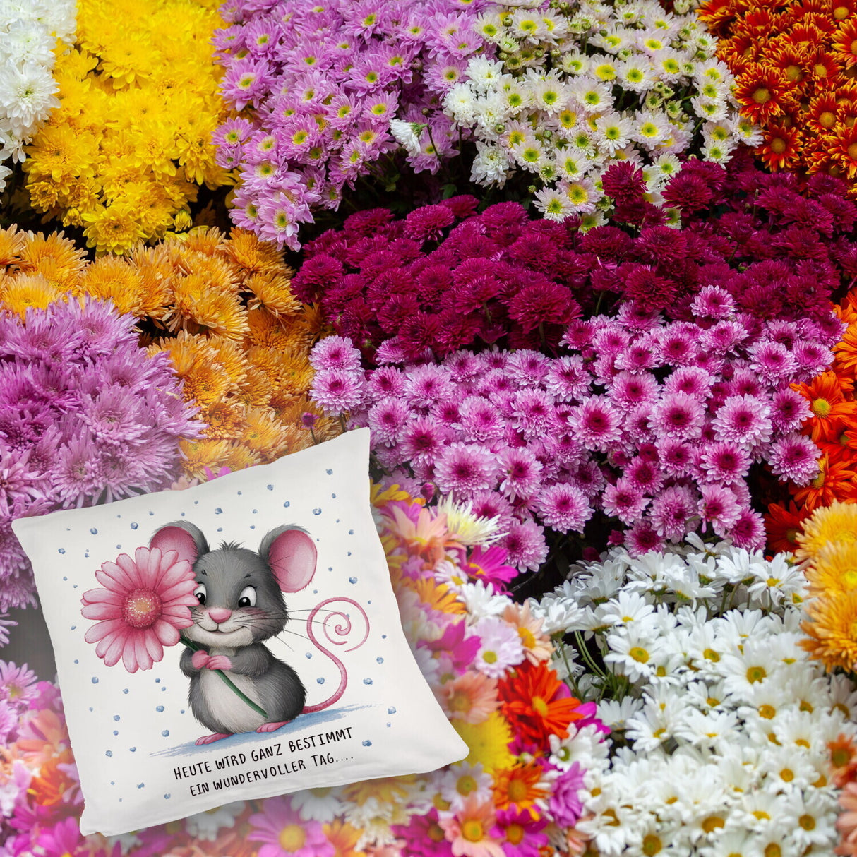 Maus mit Blume Kissen - wundervoller Tag