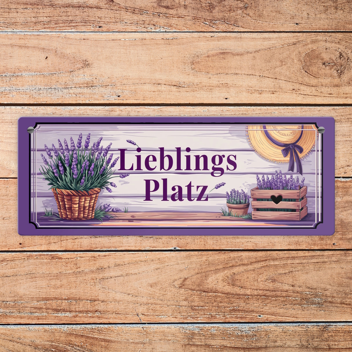 Lieblingsplatz Metallschild mit lila Lavendel Blumendesign
