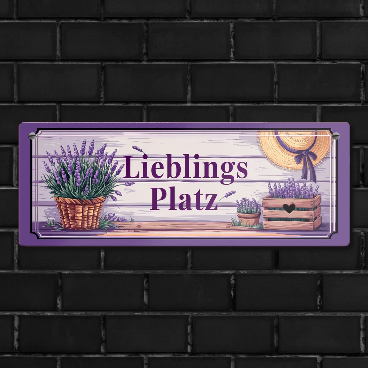 Lieblingsplatz Metallschild mit lila Lavendel Blumendesign