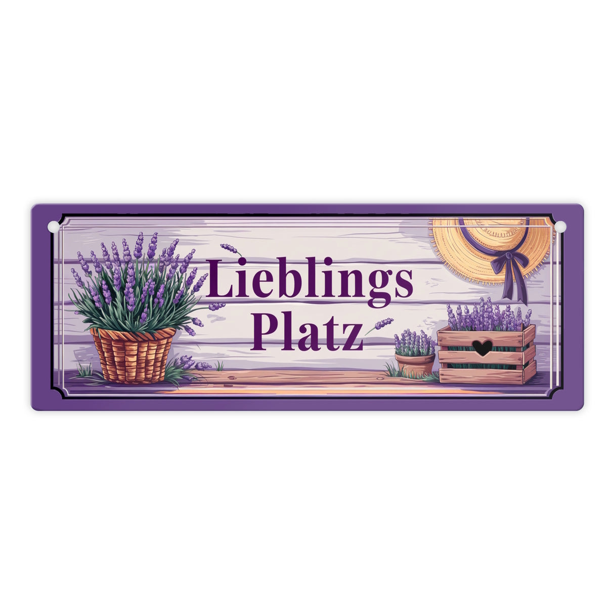 Lieblingsplatz Metallschild mit lila Lavendel Blumendesign