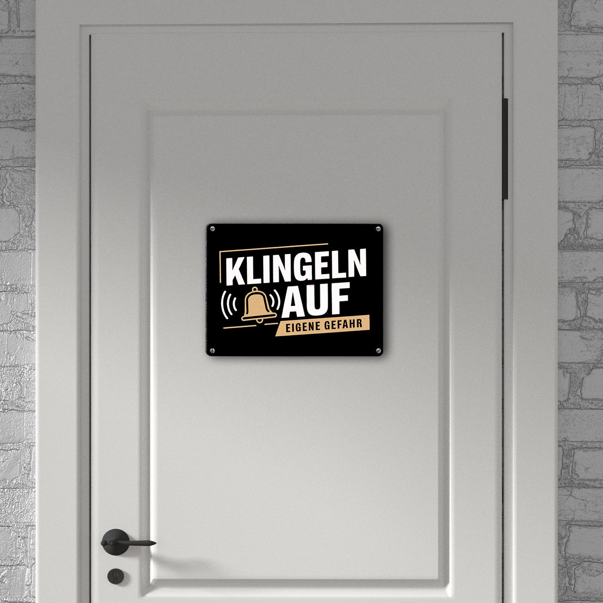 KLINGELN AUF EIGENE GEFAHR Metallschild in 15x20 cm mit Glockensymbol