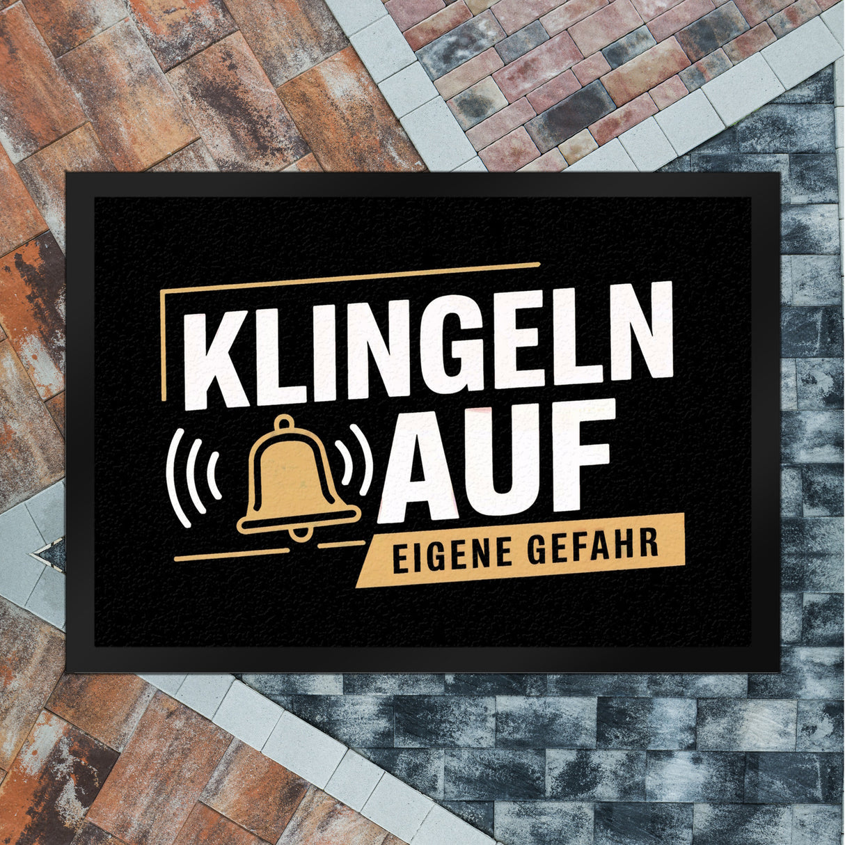 KLINGELN AUF EIGENE GEFAHR Fußmatte in 35x50 cm mit Glockensymbol