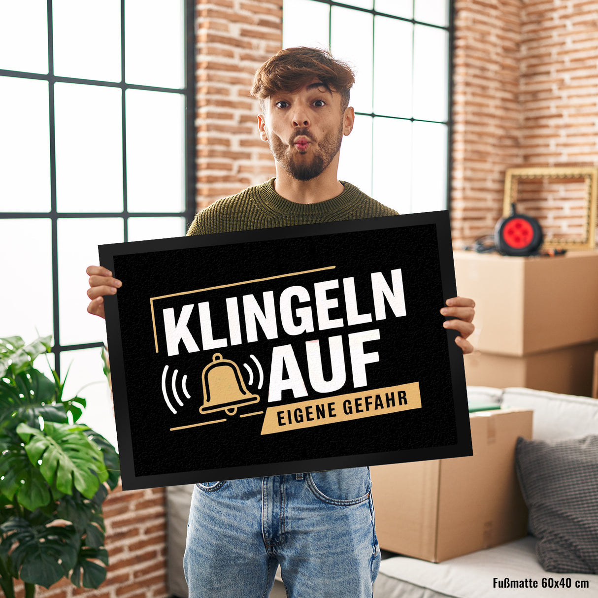 KLINGELN AUF EIGENE GEFAHR Fußmatte in 35x50 cm mit Glockensymbol
