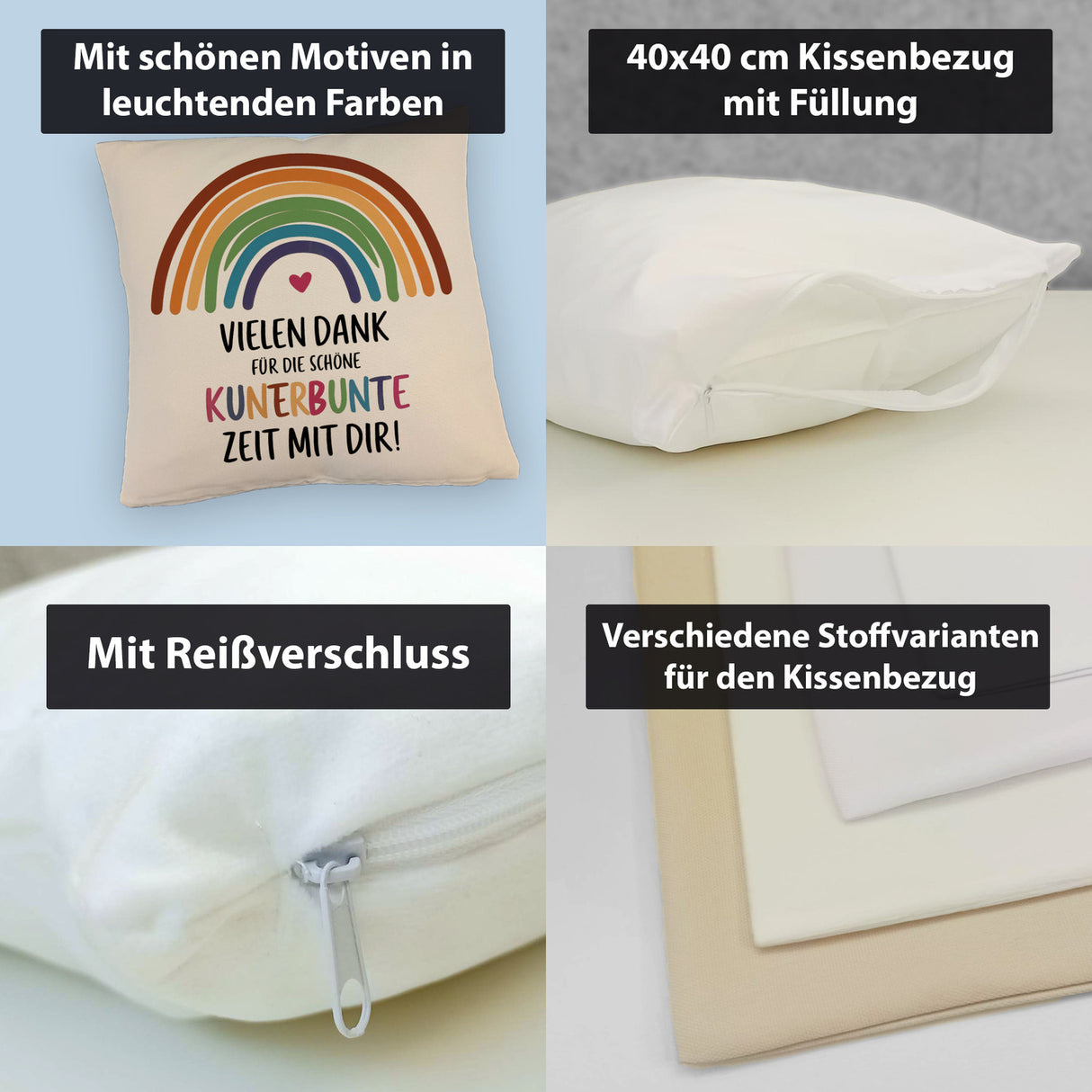 Vielen Dank für die kunterbunte Zeit Kissen mit Regenbogen