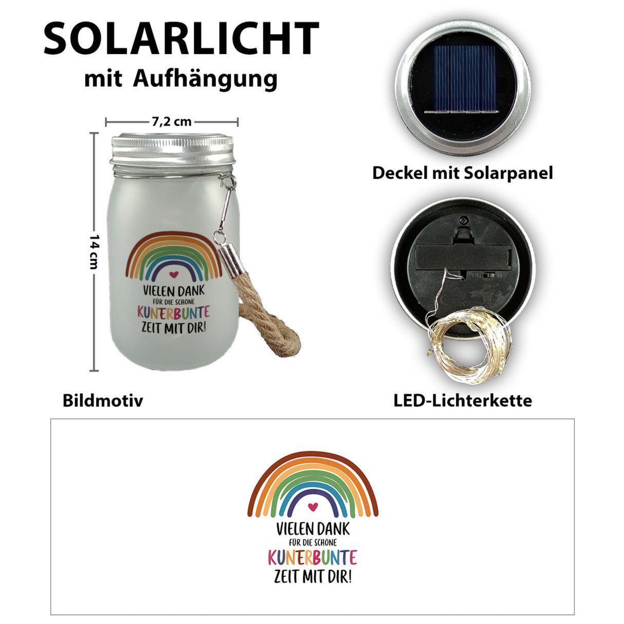 Vielen Dank für die kunterbunte Zeit Solarlicht mit Regenbogen