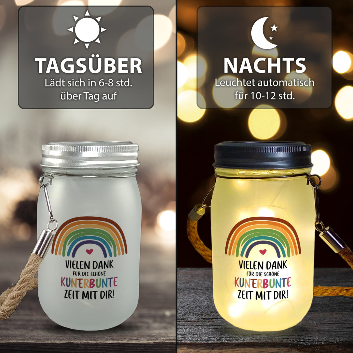 Vielen Dank für die kunterbunte Zeit Solarlicht mit Regenbogen