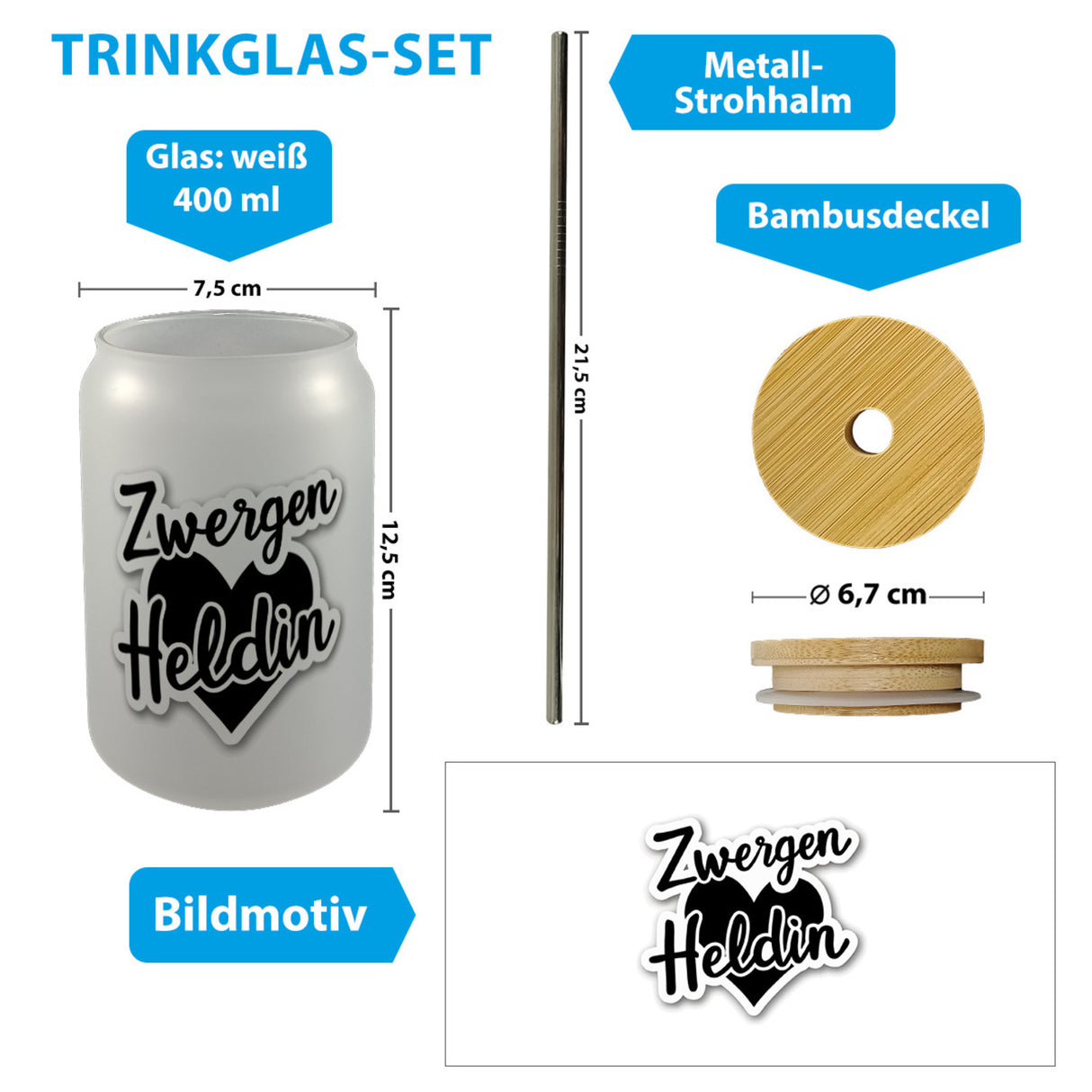 Zwergen Heldin mit Herz Trinkglas mit Bambusdeckel für Erzieherinnen