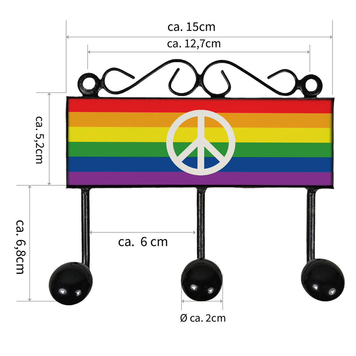 Regenbogen Friedenszeichen Kleiderhaken Leiste mit 3 Haken - Peace