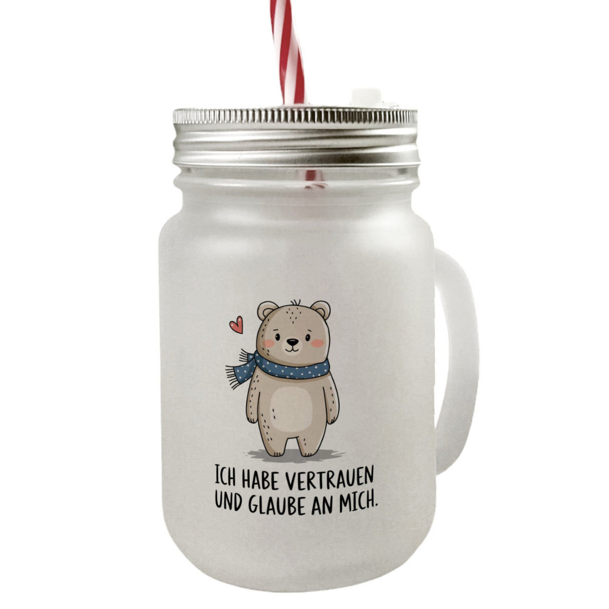 Ich habe vertrauen und glaube an mich Bär mit Herz Trinkglas mit Bambusdeckel