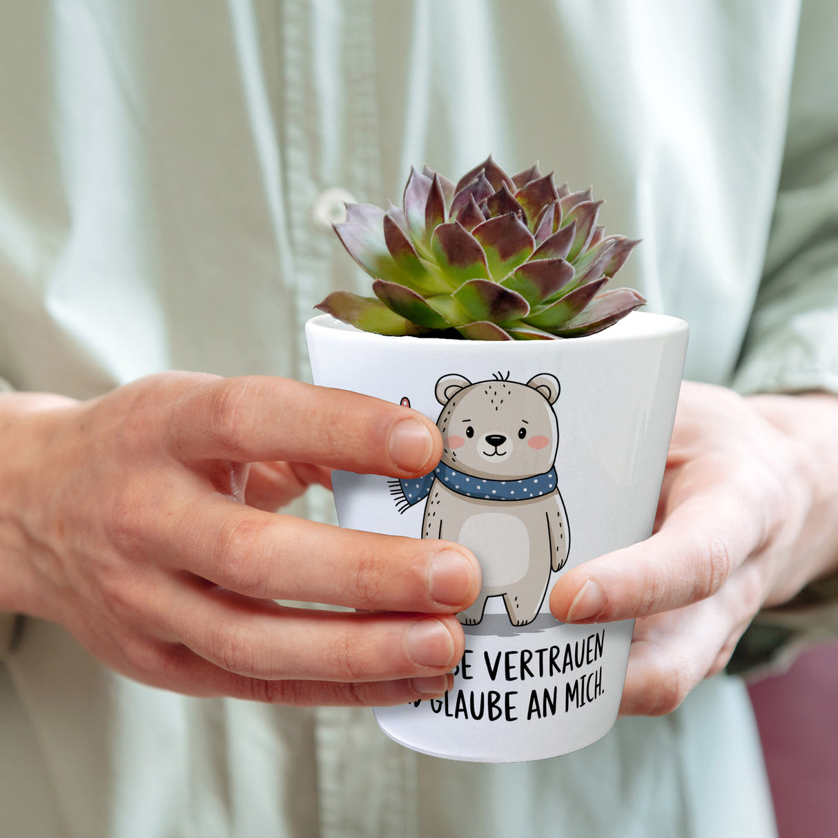 Ich habe vertrauen und glaube an mich Bär mit Herz Blumentopf