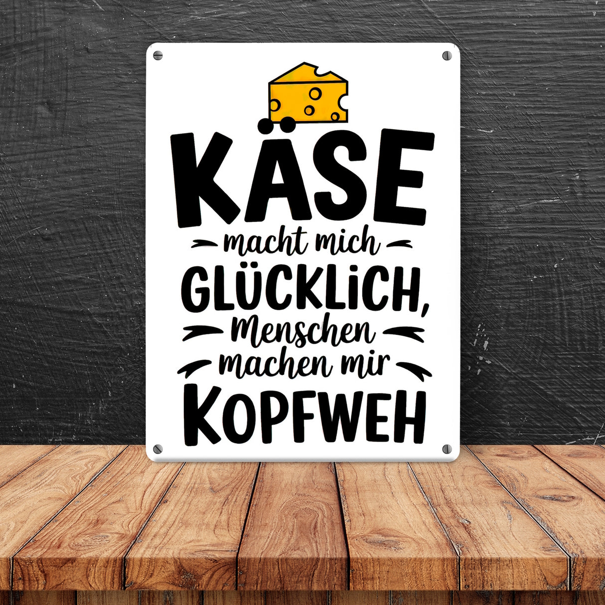Käse macht glücklich Metallschild in 15x20 cm für Käseliebhaber