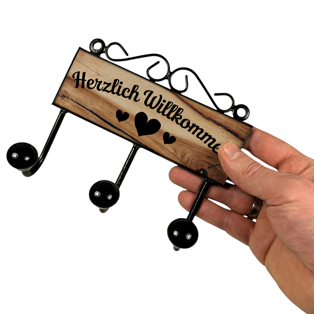 Herzlich Willkommen Herzen Kleiderhaken Leiste mit 3 Haken