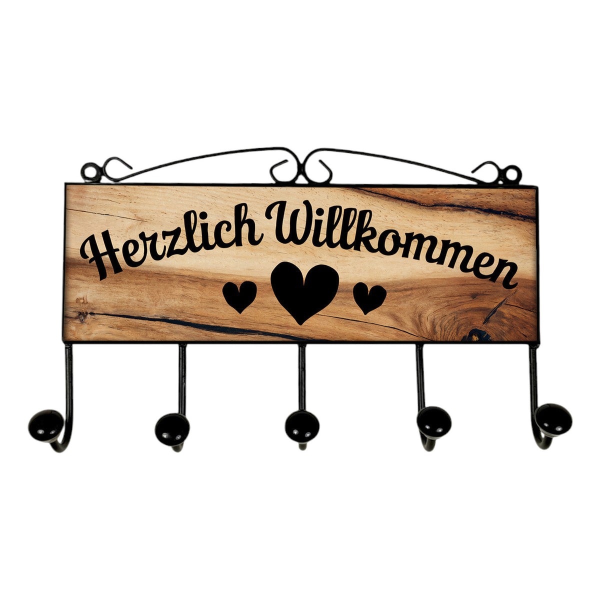 Herzlich Willkommen Herzen Kleiderhaken Leiste mit 3 Haken